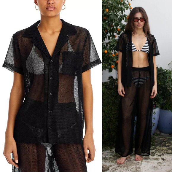 NWOT Solid & Striped The Dahlia Top Mesh Button Down Cover Up Black Size Small - Picture 2 of 10
